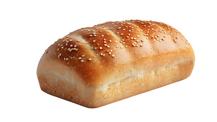 Golden freshly baked bread loaf with a soft texture and sesame seeds on top on a transparent background