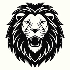 A roaring lions head is isolated on white background