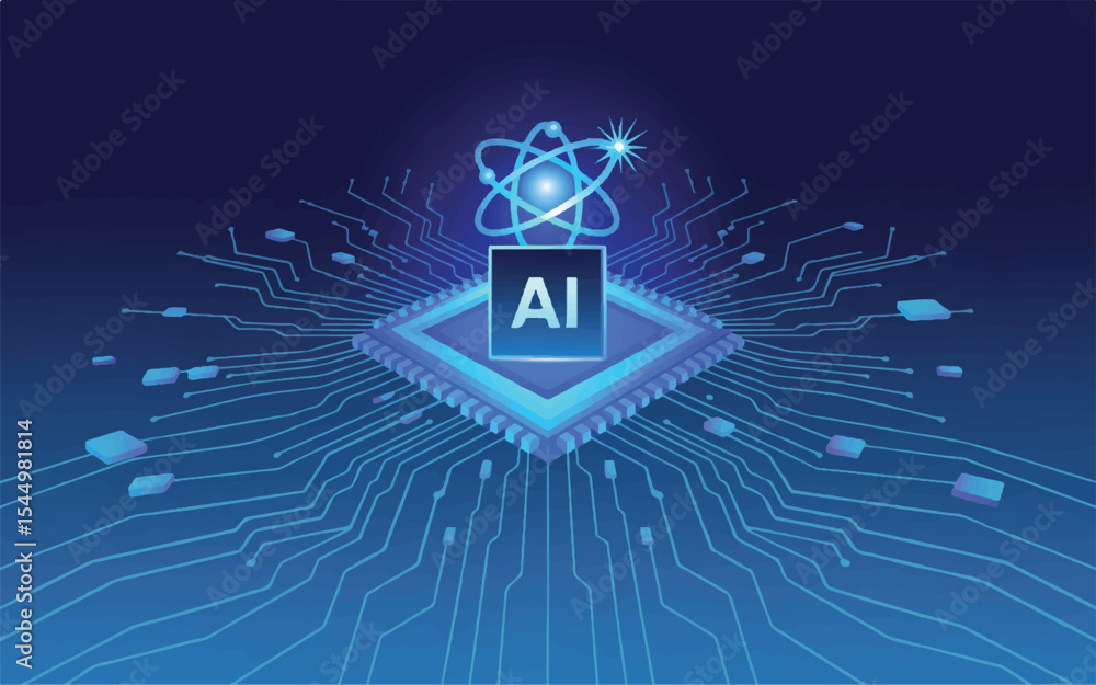 Poster ai-powered atom digital illustration of artificial intelligence