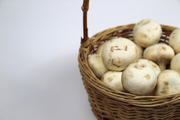 Mushrooms in a basket on a white background