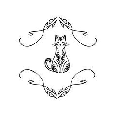 art nouveau style decorative cat vector for international cat day.