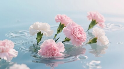 Pink Carnations Floating Calm Water