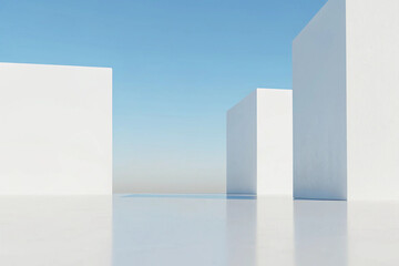 3D Minimal Architecture Background – Abstract Geometric Building Design, Modern 3D Render Illustration