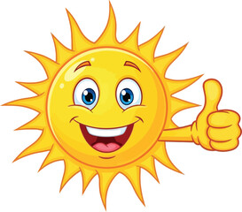 Happy Sun Cartoon Character Giving Thumbs Up Positive Summer Vibes Illustration
