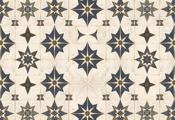 Panorama of vintage gray and white cement tiles with a traditional triangular and square geometric pattern , wall, background