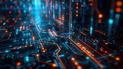 Obraz premium Floating digital symbols over circuit background stock photo --ar 16:9 --raw --v 6 Job ID: aa120a05-a6a4-41dd-92b5-f24813f03807