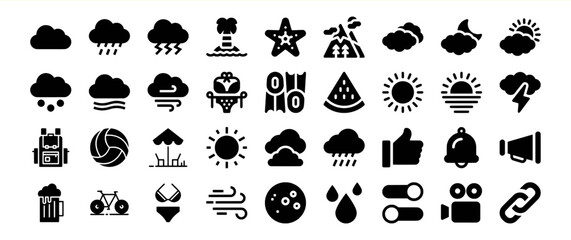 Black Glyph Icon Collection Weather Summer Travel Symbols