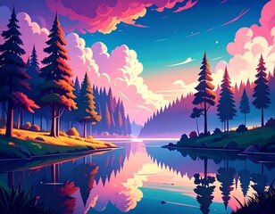 sunset over lake