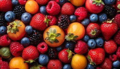 Obraz premium colorful summer berries arranged in a seamless pattern creating a vibrant background design