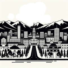 Obraz premium albania, tirana, skyline, vector, black and white, image