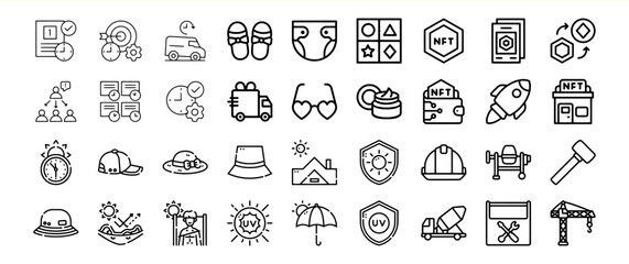 Bundle 5 Black Line Icons Collection of Time Management Baby Items N F T and Construction