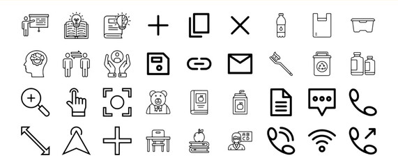 Bundle 6 Black and White Line Icons Collection of Education Communication and Recycling Symbols