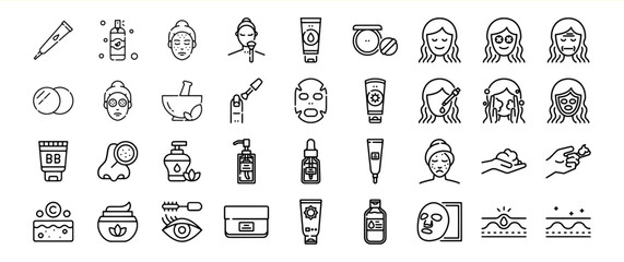Skincare Routine Icons Black Line Art Collection of Facial Treatments