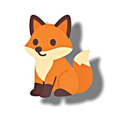 A cute and stylized cartoon fox with bright orange fur and big ears sits adorably, casting a soft shadow.