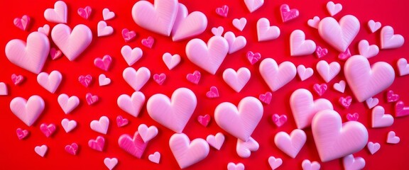 Red and pink hearts scattered on a red background, Valentine's Day card design, valentines day, love