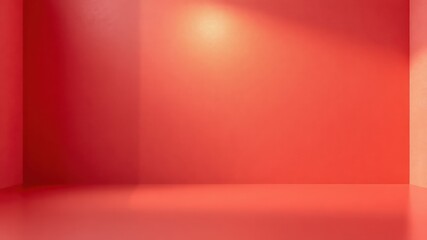 Obraz premium Subtle Light Rays Gleam Upon an Empty Room with Warm Coral Tone Textured Walls and a Glossy Floor, Perfect for Display
