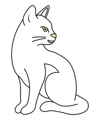 Line Art Cat Sitting - Black and White Vector