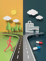 Health Choices Path &ndash; Running vs Medication Concept