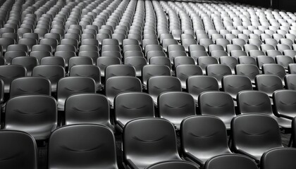Naklejka premium Rows of empty chairs in monochrome, various styles and sizes, rows, lines