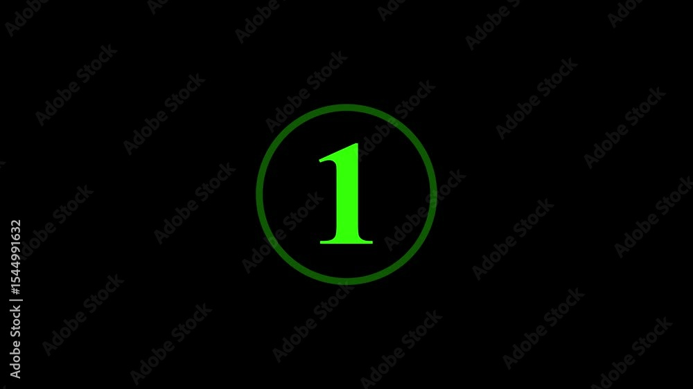 Poster looping 5–0 countdown – transparent background, classic movie countdown animation.