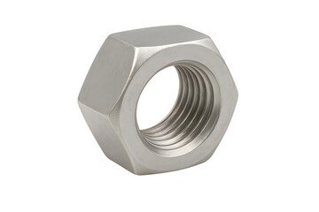 Single Metal Hex Nut Close Up on Transparent Background