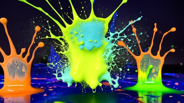Vibrant splashes of neon paint