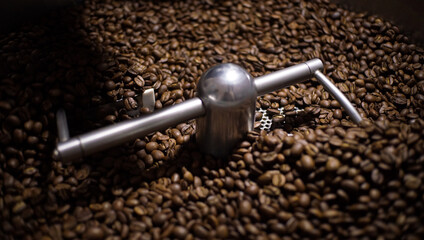 Roasting an aromatic coffee beans inside the machine