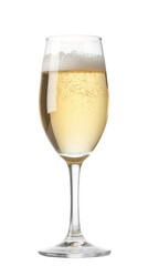 Sparkling beverage in tall glass, featuring bubbles and golden hue, perfect for celebrations and special occasions