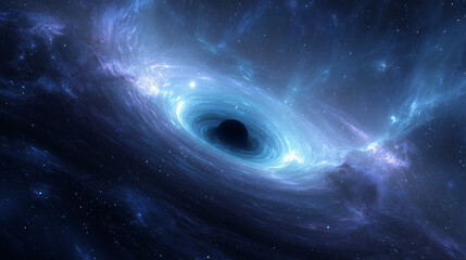 Luminous Orb Pulsing in Grainy Space. black hole, stars and clouds,3D illustration. Spiral galaxy and black hole
