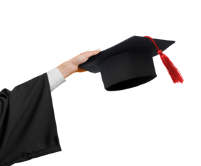 Hand with graduation hat on transparent background png