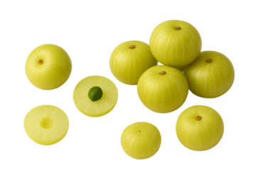 Indian Gooseberries or Amla Fruits Isolated on Transparent Background