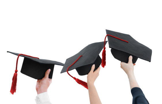  Hands hold graduate hat on transparent background png
