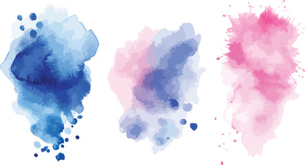 Watercolor Splashes in Blue Purple and Pink Hues Isolated on White Background Ideal for Artistic Designs Creative Projects and Backgrounds with a Soft and Delicate