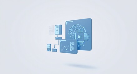 Isometric Illustration of AI Technology and Data Processing