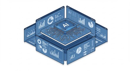 Obraz premium Isometric Pixel Art AI Data Processing System