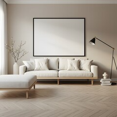 Minimalist living room with mockup frame and sofa