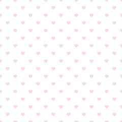Seamless pattern with powder pink heart motifs on white background in square format