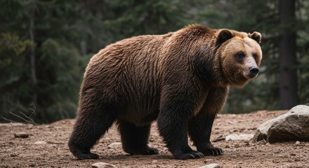 Obraz premium Majestic brown bear standing tall in its natural habitat watching intently