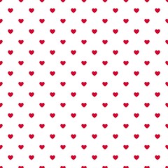Seamless pattern with cherry red heart motifs on white background in square format