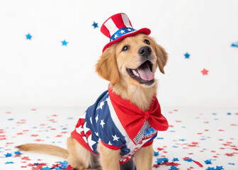 4th of July Golden Retriever Puppy with Star Glasses