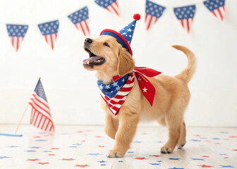 4th of July Golden Retriever Puppy with Star Glasses