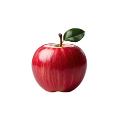 Single Red Apple with Leaf on Transparent Background