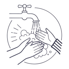 Obraz premium Washing hands under tap water hygiene line art