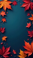 Dark blue background, vibrant autumn leaf pattern , leaves, autumn, oak