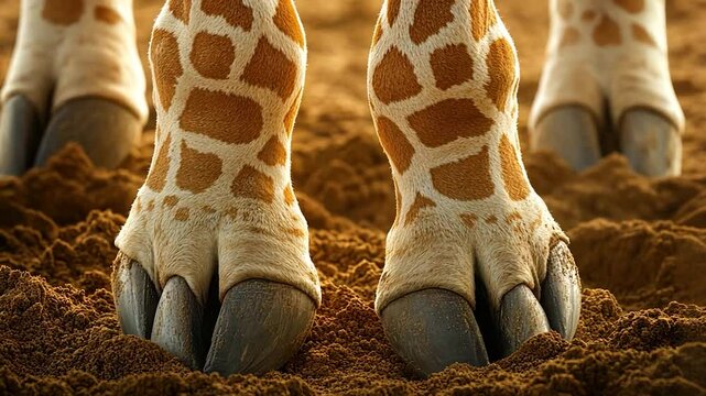 Close-up giraffe hooves in sand