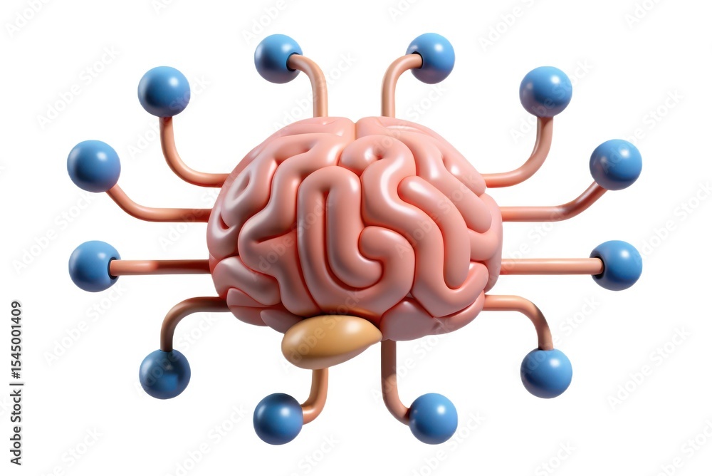 Aufkleber 3d render of brain with connected nodes