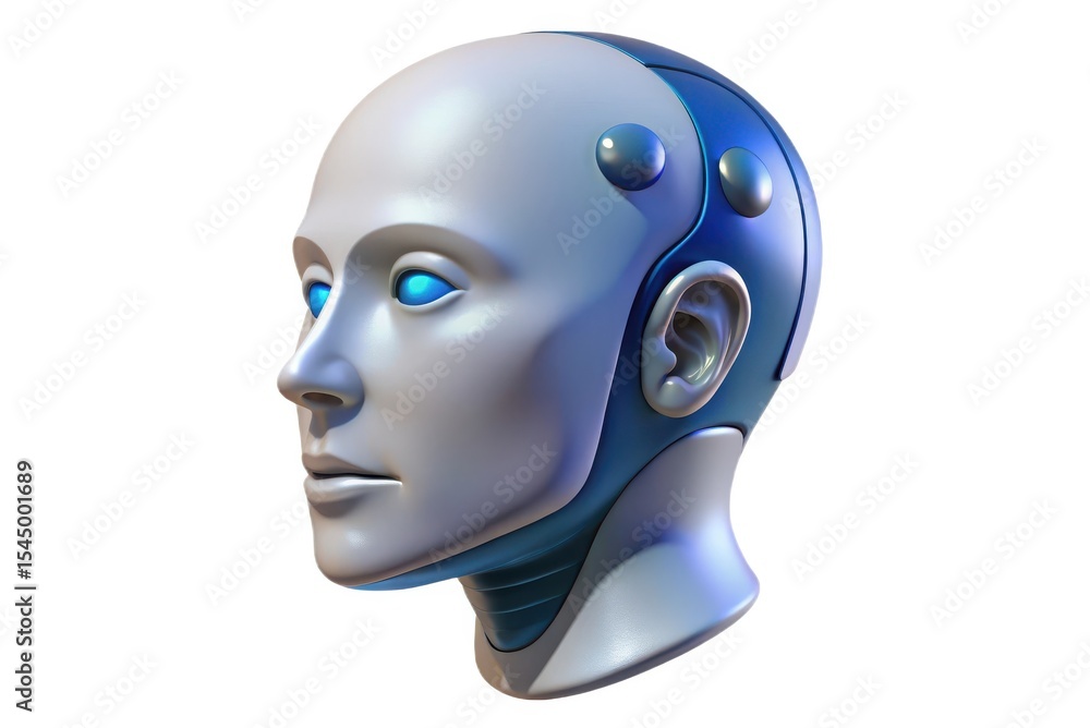 Poster futuristic robot head profile view 3d render
