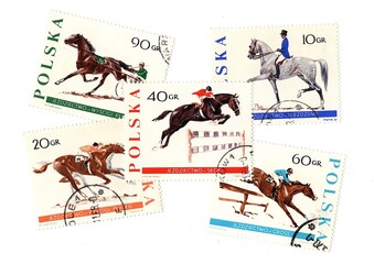 Vintage postage stamps from Poland isolated on a white background.