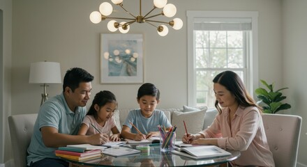 Family learning together at the dining table