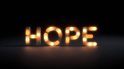 Illuminated letters forming word "HOPE" against dark background creating uplifting atmosphere